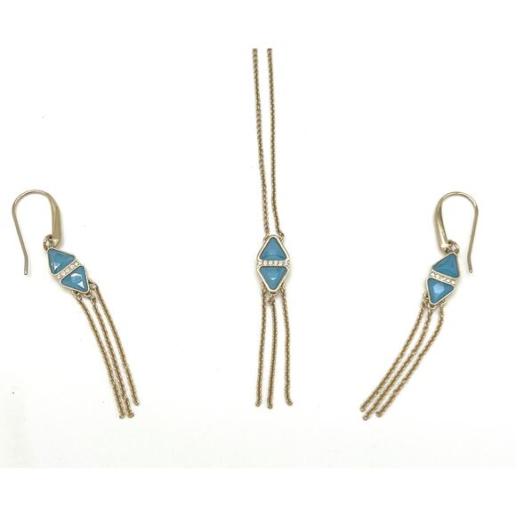 Swarovski Necklace Earrings Set Turquoise Blue Crystal Gold Plated Labyrinth 18 - Picture 1 of 10